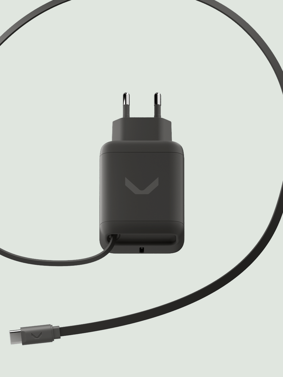 Графитовое зарядное устройство COMMO Core Plus 45W с вытянутым встроенным кабелем USB-C