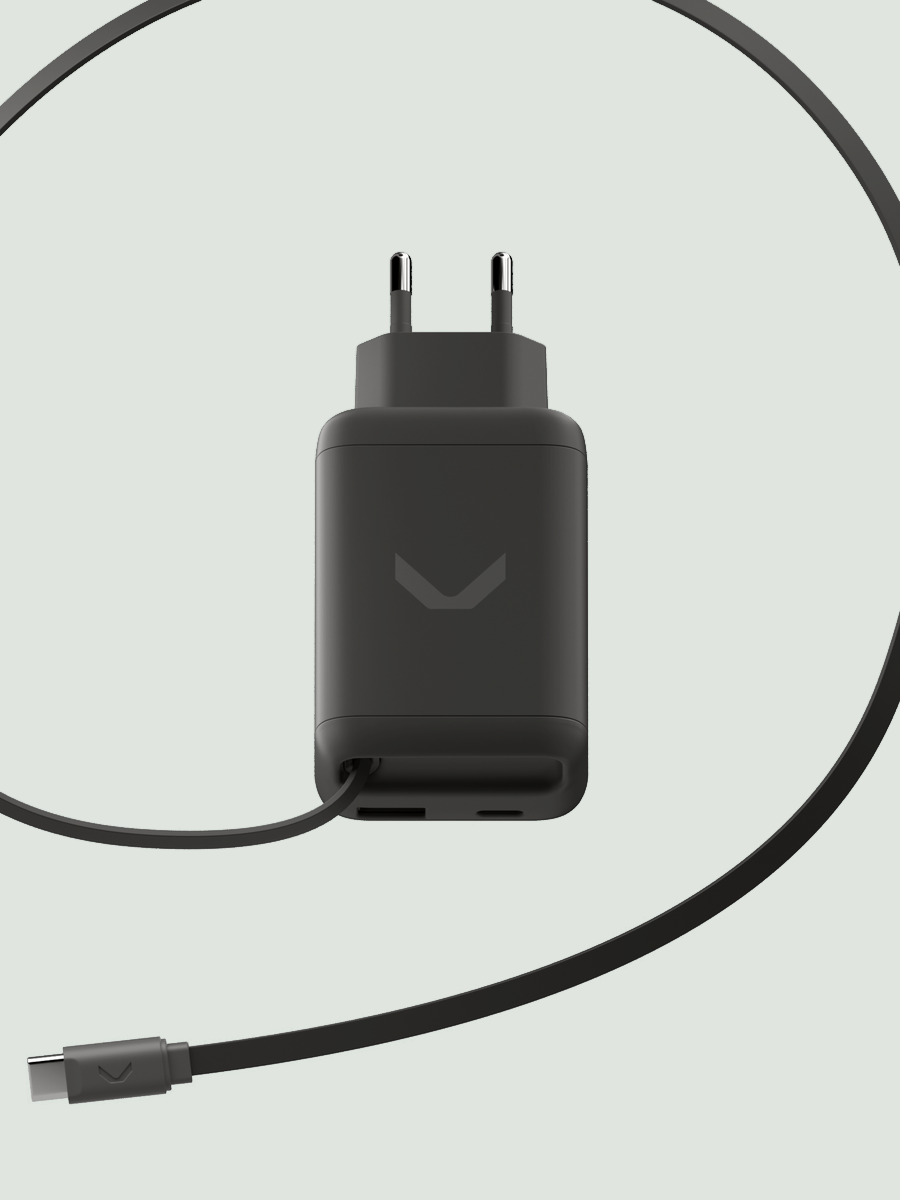 Графитовый COMMO Core Plus 65 Вт с вытянутым встроенным кабелем USB-C
