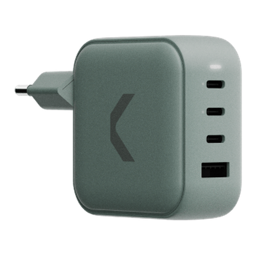 Серо-зелёное зарядное устройство COMMO Key 100W с тремя USB-C и одним USB-A